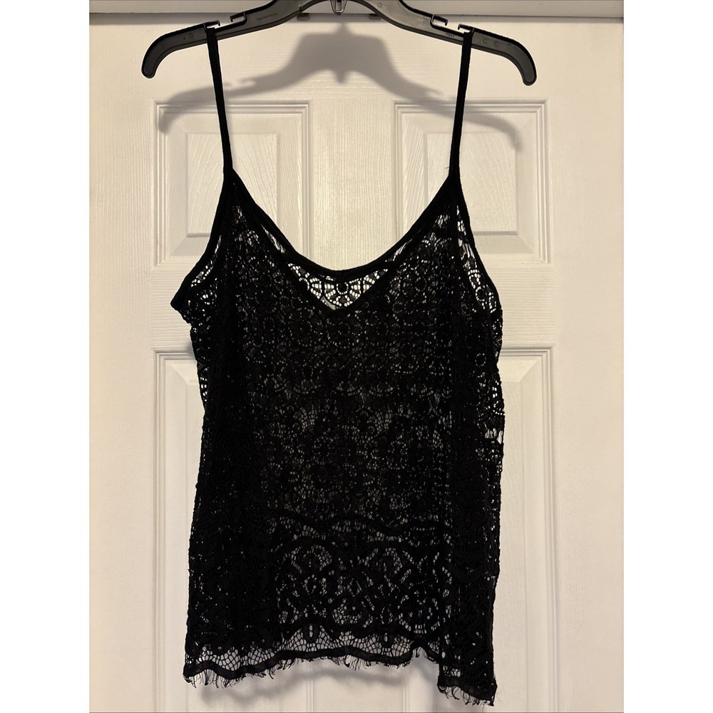 Whimsigoth Black Lace Open Babydoll Cami Crochet Strappy Layer Top Women's Large
